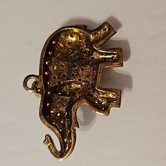 925 Rhinestone & Goldtone Accented & Outline Features Elephant Pendant - Picture 6 of 7